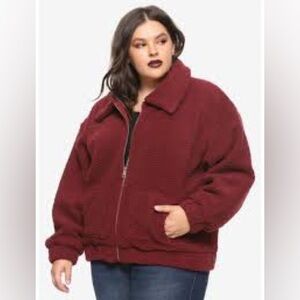 Hot Topic Burgundy Sherpa Zip Up Jacket Size 2X
